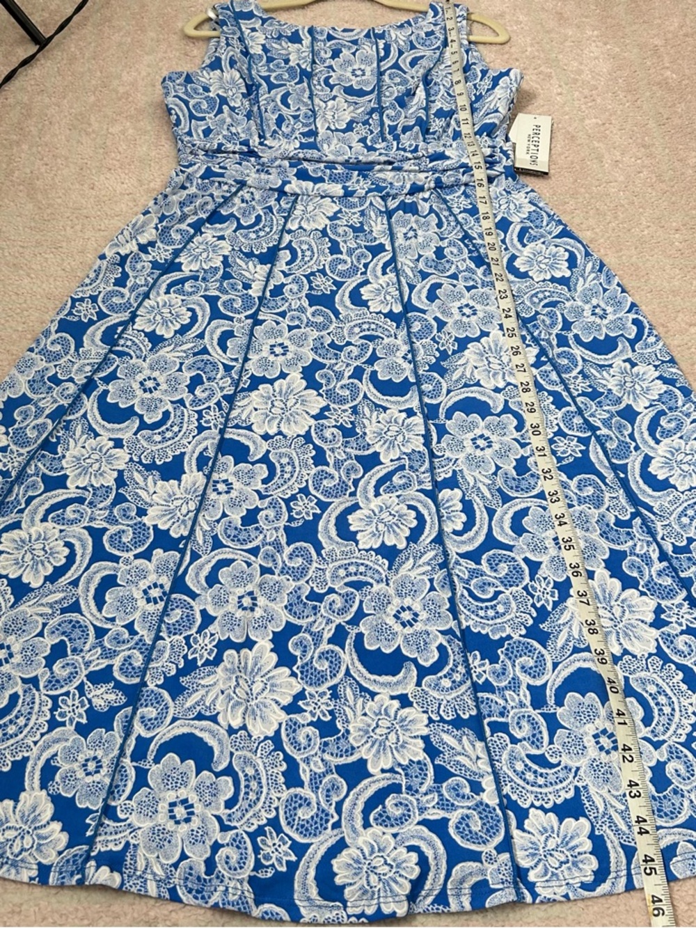 NWT Perceptions Blue & White Floral Midi Tank Dress Large Spring Summer Office - Picture 9 of 9